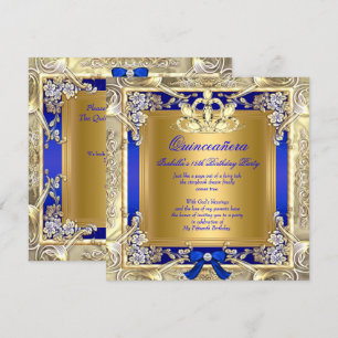 Invitation Princesse Quinceanera Gold Royal Blue Silver Party