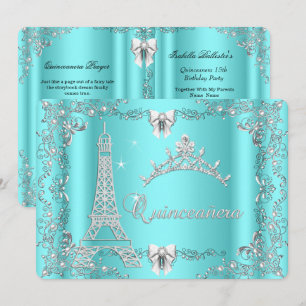 Invitation Princesse Quinceanera Magique Bleu Turquoise Argen