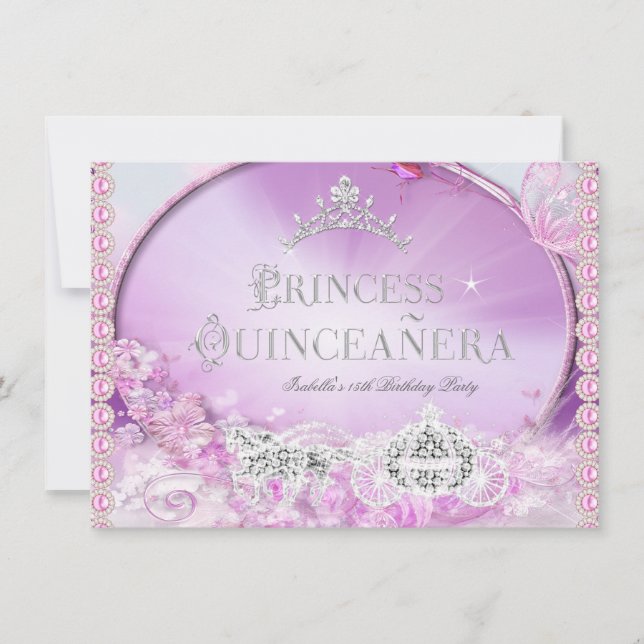 Invitation Princesse Quinceanera Magique rose violet argent 3 (Devant)
