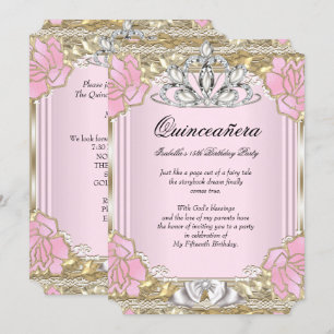 Invitation Princesse Quinceanera Or rose 15e anniversaire fêt
