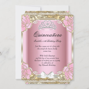 Invitation Princesse Quinceanera Or rose 15e anniversaire Tia