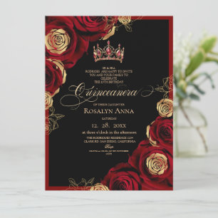 Invitation Princesse Quinceañera Or Rose Rouge Or Noir