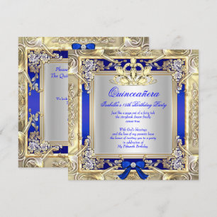 Invitation Princesse Quinceanera Or Royal Bleu Argent 2