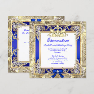 Invitation Princesse Quinceanera Or Royal Bleu Argent Blanc