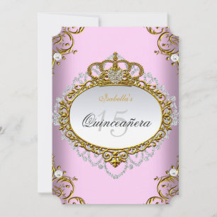 Invitation Princesse Quinceanera Party Pink Gold White