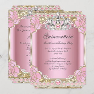 Invitation Princesse Quinceanera Pink Pearl fête d'anniversai