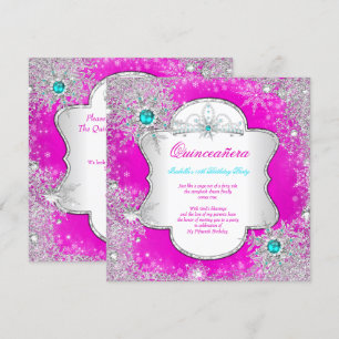 Invitation Princesse Quinceanera Pink Turquoise Winter Wonder