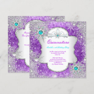 Invitation Princesse Quinceanera Purple Turquoise Winter Wond
