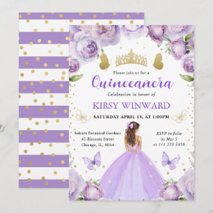 Invitation Princesse Quinceañera Robe Violette Cheveux Rouges