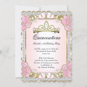 Invitation Princesse Quinceanera Rose Or 15e Anniversaire 2
