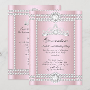 Invitation Princesse Quinceanera Rose Silver Diamond Tiara