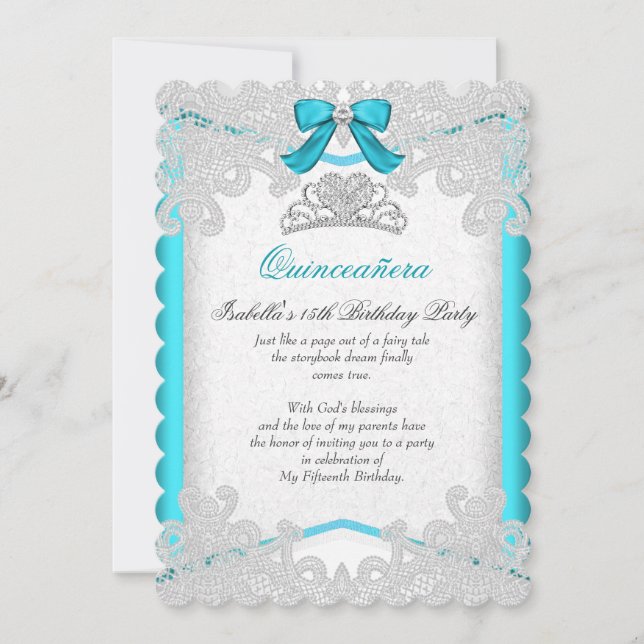 Invitation Princesse Quinceanera Turquoise Blue Lace fête d'a (Devant)