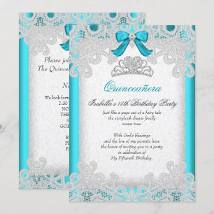 Invitation Princesse Quinceanera Turquoise dentelle bleue