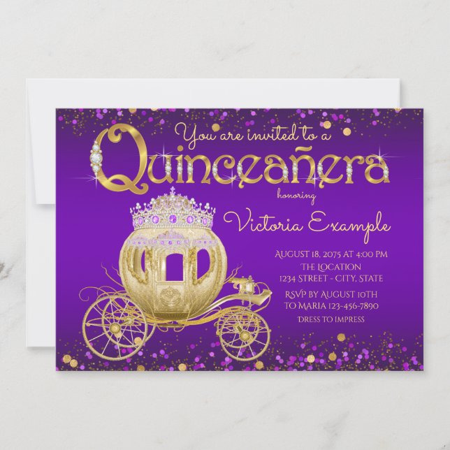 Invitation Princesse Quinceanera violet et or (Devant)