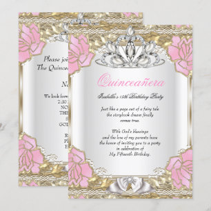 Invitation Princesse Quinceanera White Pink Gold 15e annivers