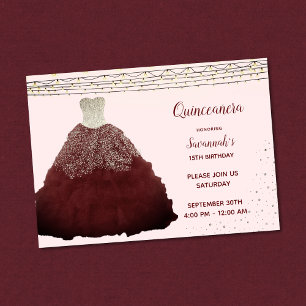 Invitation Princesse Red Gown Lights Quinceanera