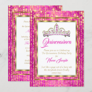 Invitation Princesse Regal Rose Quinceanera Or Blanc