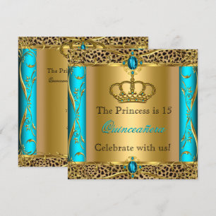 Invitation Princesse Regal Turquoise Leopard Quinceañera