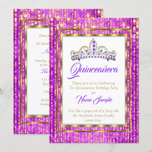Invitation Princesse Regal Violet Quinceanera Or Blanc