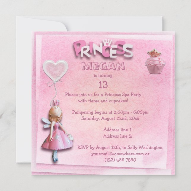 Invitation Princesse rose 13e anniversaire Spa Party double f (Dos)