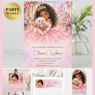 Invitation Princesse Rose Africaine-Américaine 1er Anniversai