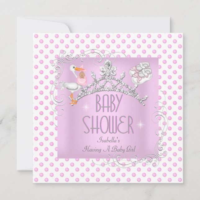 Invitation Princesse Rose Baby shower blanc fille Tiara (Devant)