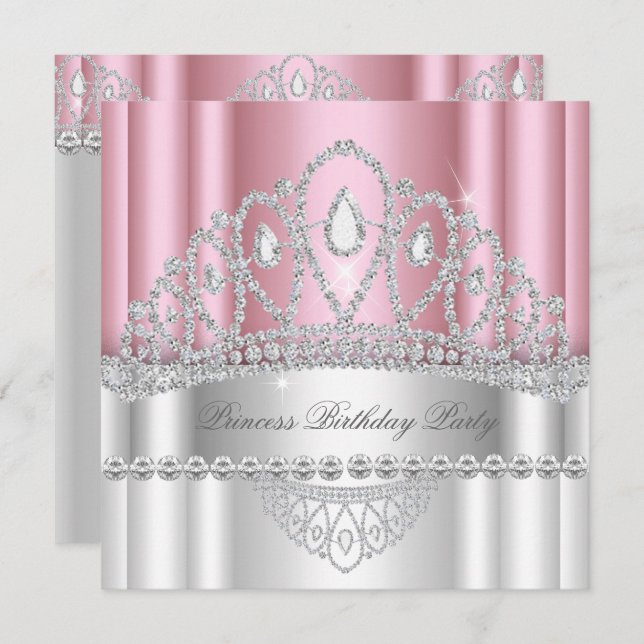 Invitation Princesse rose clair Diamant blanc Tiara Anniversa (Devant / Derrière)