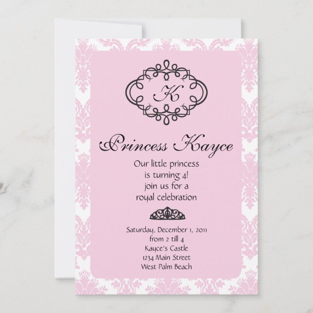 Invitation Princesse rose Damask (Devant)