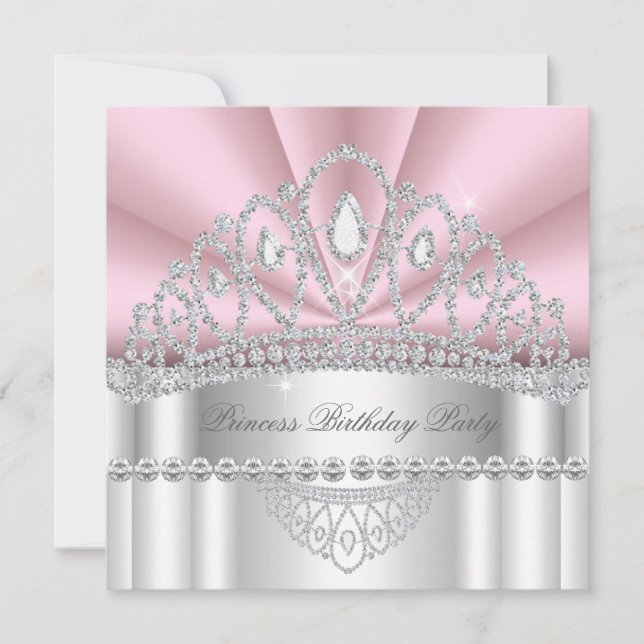 Invitation Princesse Rose Diamant Blanc Tiara fête d'annivers (Devant)