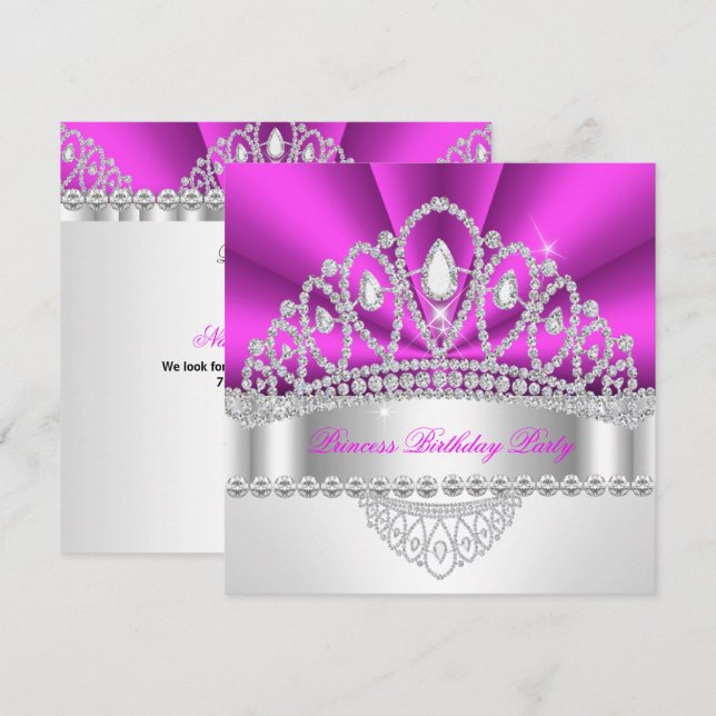 Invitation Princesse Rose Diamant Tiara fête d'anniversaire (Devant / Derrière)