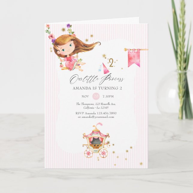 Invitation Princesse rose et or Fille 2e fête d'anniversaire (Devant)
