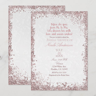 Invitation Princesse Rose Pailleté Blanc Damas Fête de Mariag