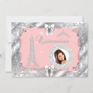Invitation Princesse Rose PECHE Quinceanera Argent Photo 2