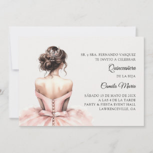 Invitation Princesse Rose Quinceañera espagnol 15e anniversai