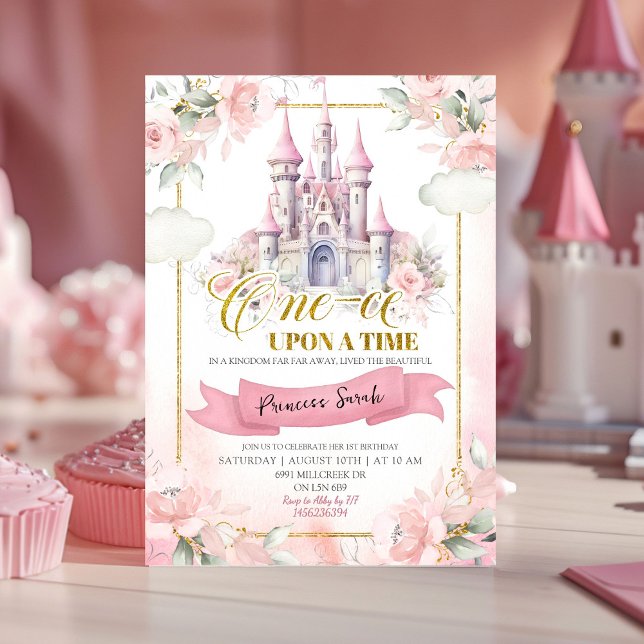 Invitation Princesse Rose Une Fois, Premier Anniversaire (Créateur téléchargé)
