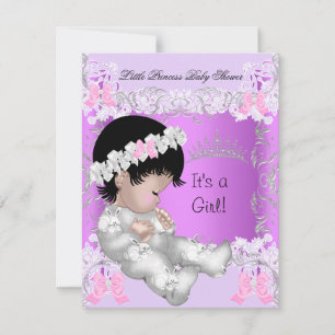 Invitation Princesse Rose Violet Gris Baby Shower Mignonne Fi