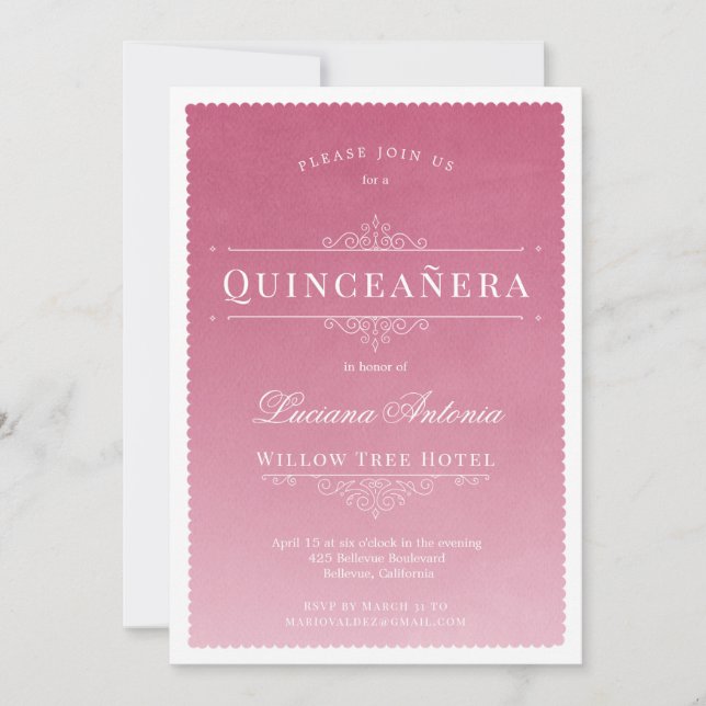 Invitation Princesse Royal Elegant Rose Quinceanera (Devant)