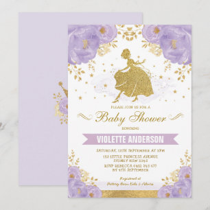 Invitation Princesse royale baby shower d'or floral de