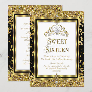 Invitation Princesse Royale Sweet 16 Or Noir Blanc Party
