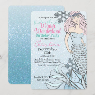 Invitation Princesse Sirène Gelée Thème de Fête d'Hiver