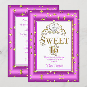 Invitation Princesse Sweet 16 Or Rose Violet Fête d'anniversa