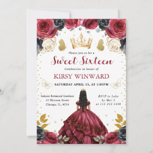 Invitation Princesse Sweet 16 Robe Rouge Cheveux N