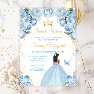 Invitation Princesse Sweet Sixteen Peau Foncée Bleu Clair