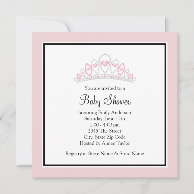 Invitation Princesse Tiara Baby shower princesse rose (Devant)
