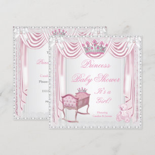 Invitation Princesse Tiara Baby Shower Rose Berceau Satin Den