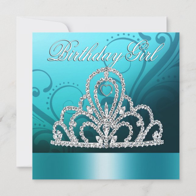 Invitation Princesse Tiara Birthday Girl (bleu) (Devant)