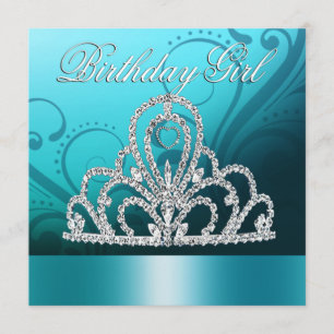 Invitation Princesse Tiara Birthday Girl (bleu)