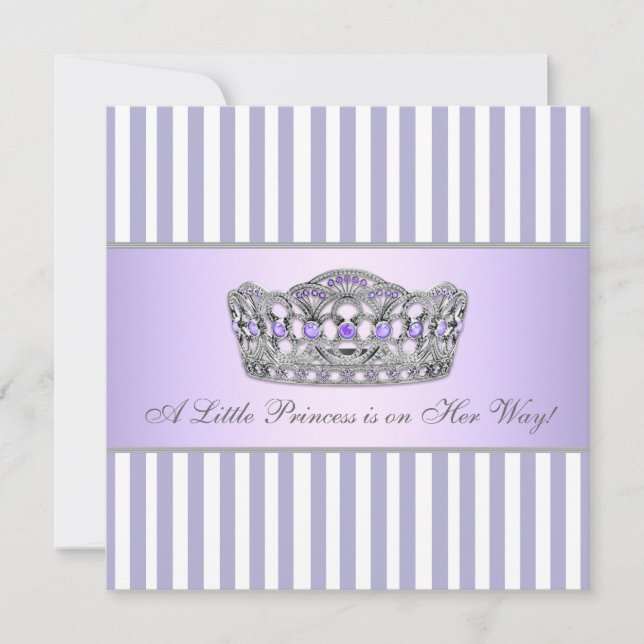 Invitation Princesse Tiara Lavender Purple Baby Girl Douche (Devant)