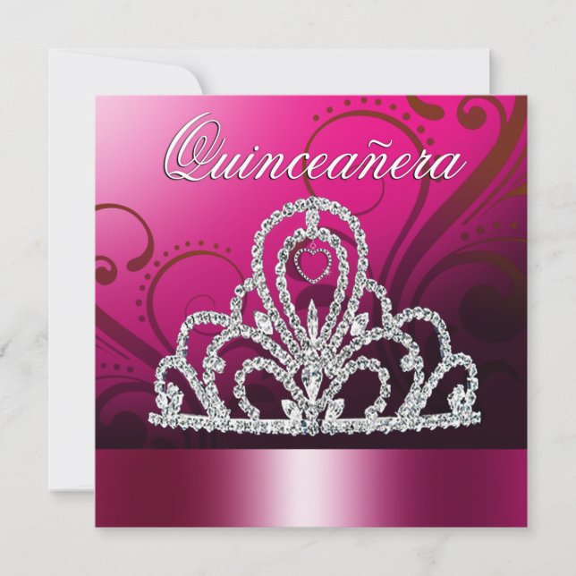 Invitation Princesse Tiara Quinceanera (fuschia) (Devant)