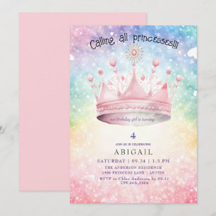 Invitation Princesse Tiara Rose Colorful Fête d'anniversaire